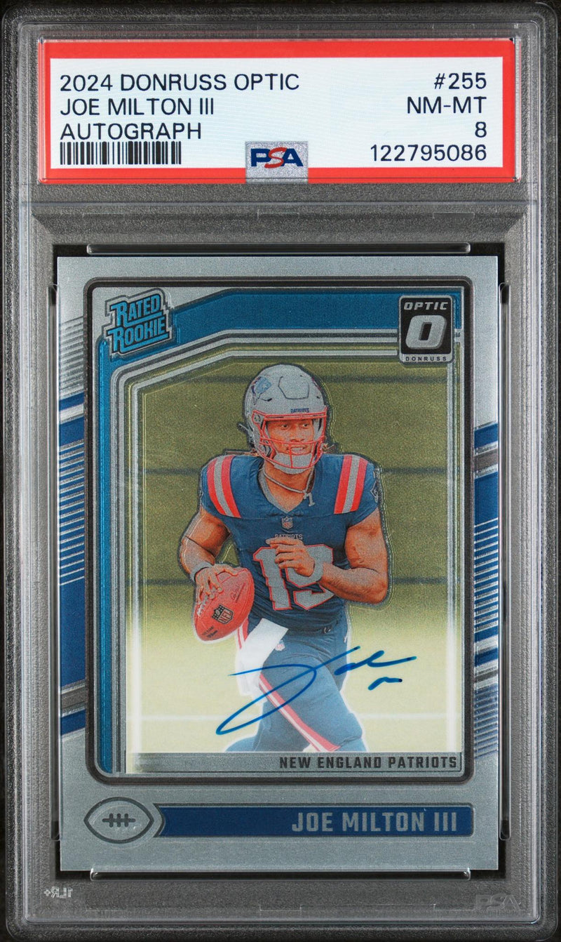 2024 Donruss Optic Rated Rookies Rps Autographs Joe Milton III #255 /325 PSA 8