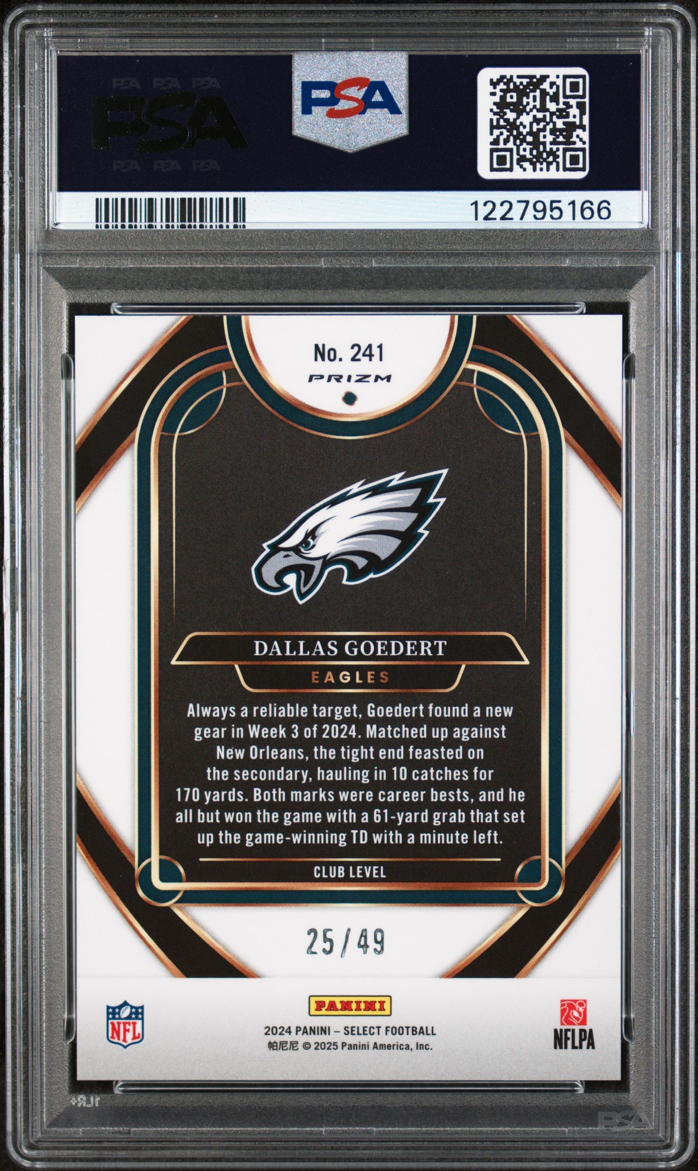 2024 Panini Select Red Prizm Dallas Goedert #241 Club Level /49 PSA 10