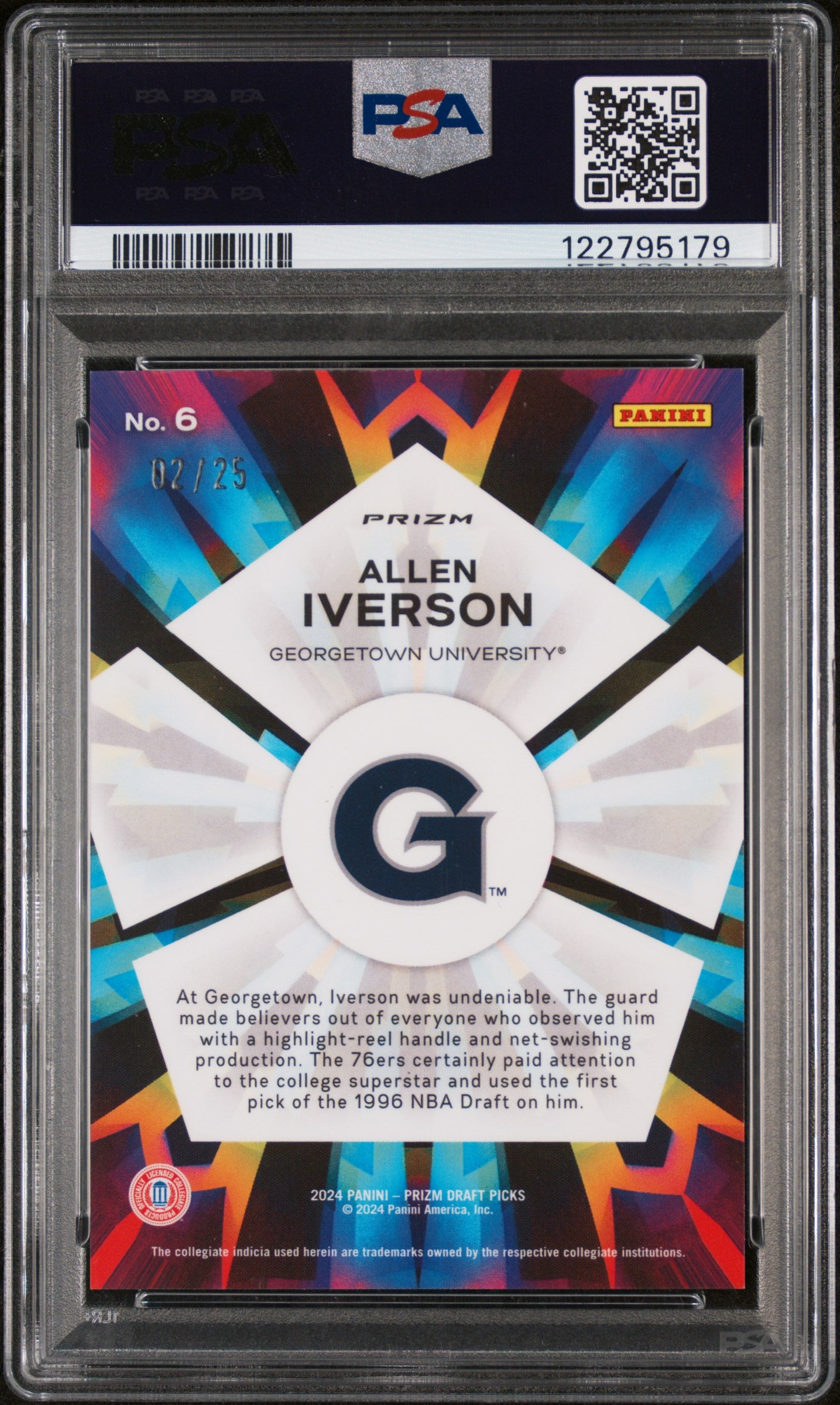 2024 Panini Prizm Draft Picks Kaleidoscopic Mojo Allen Iverson #6 /25 PSA 10