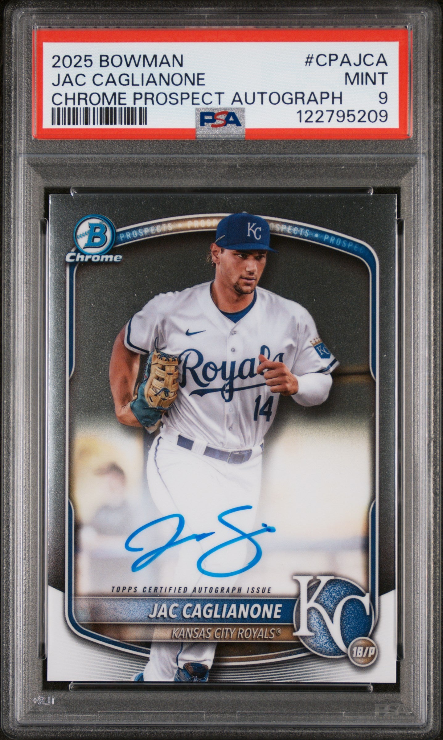 2025 Topps Bowman Chrome Prospect Autograph Jac Caglianone #CPA-JCA Auto PSA 9