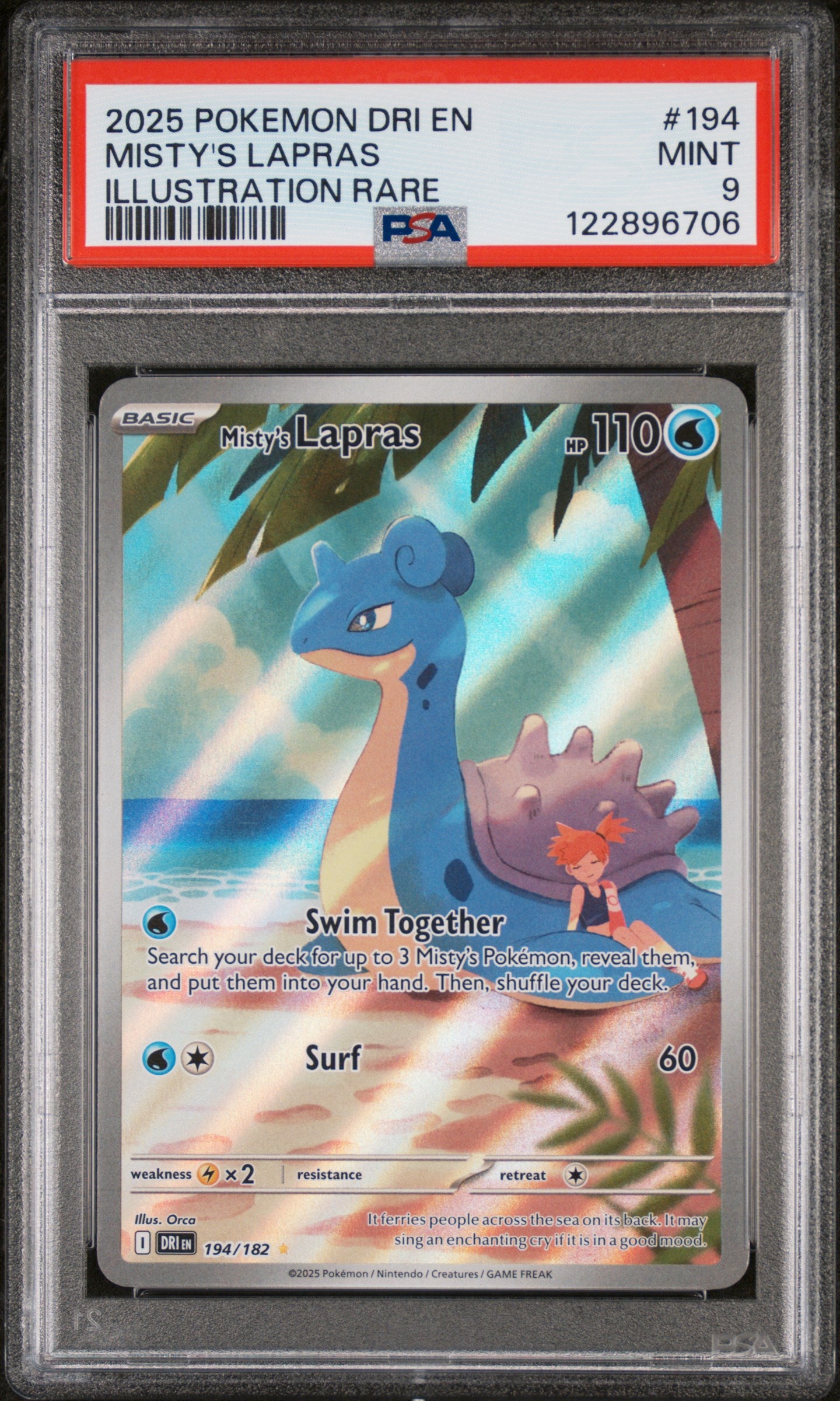 2025 Pokemon #194/182 Misty's Lapras Illustration Rare PSA 9