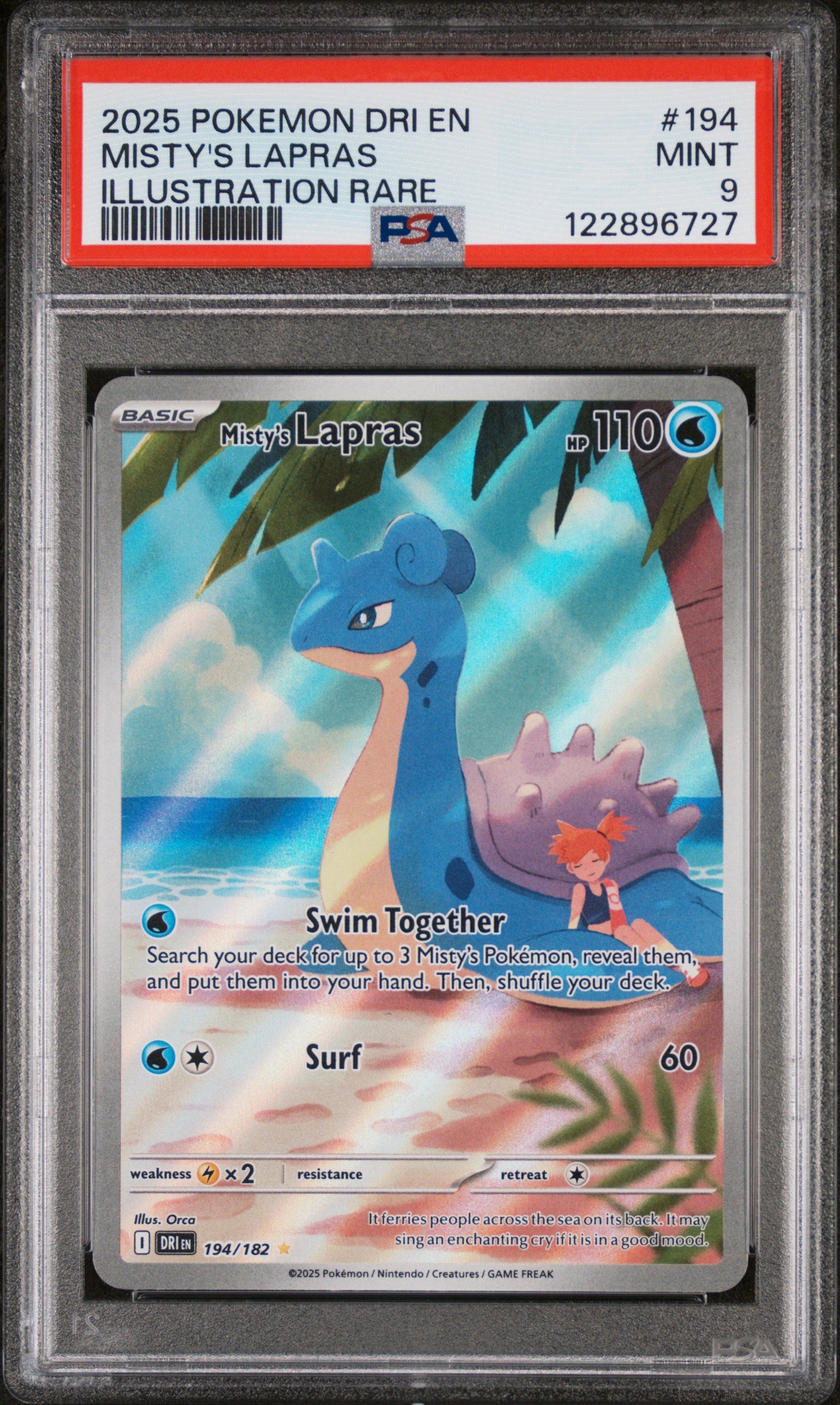 2025 Pokémon Illustration Rare Misty's Lapras #194/182 Holo PSA 9