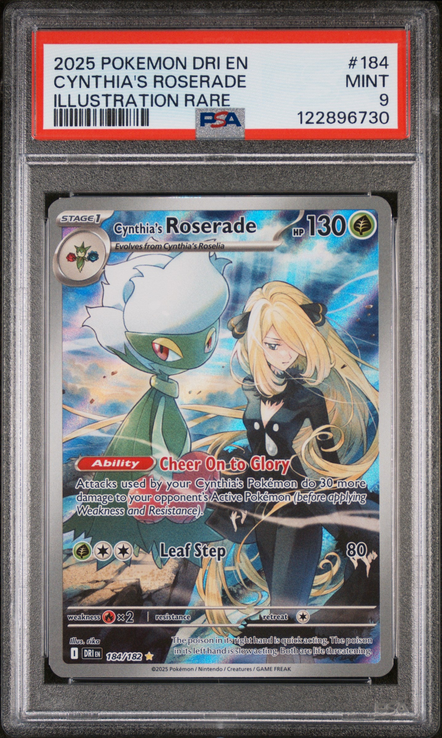 2025 Pokemon #184 Cynthia's Roserade Illustration Rare /182 PSA 9