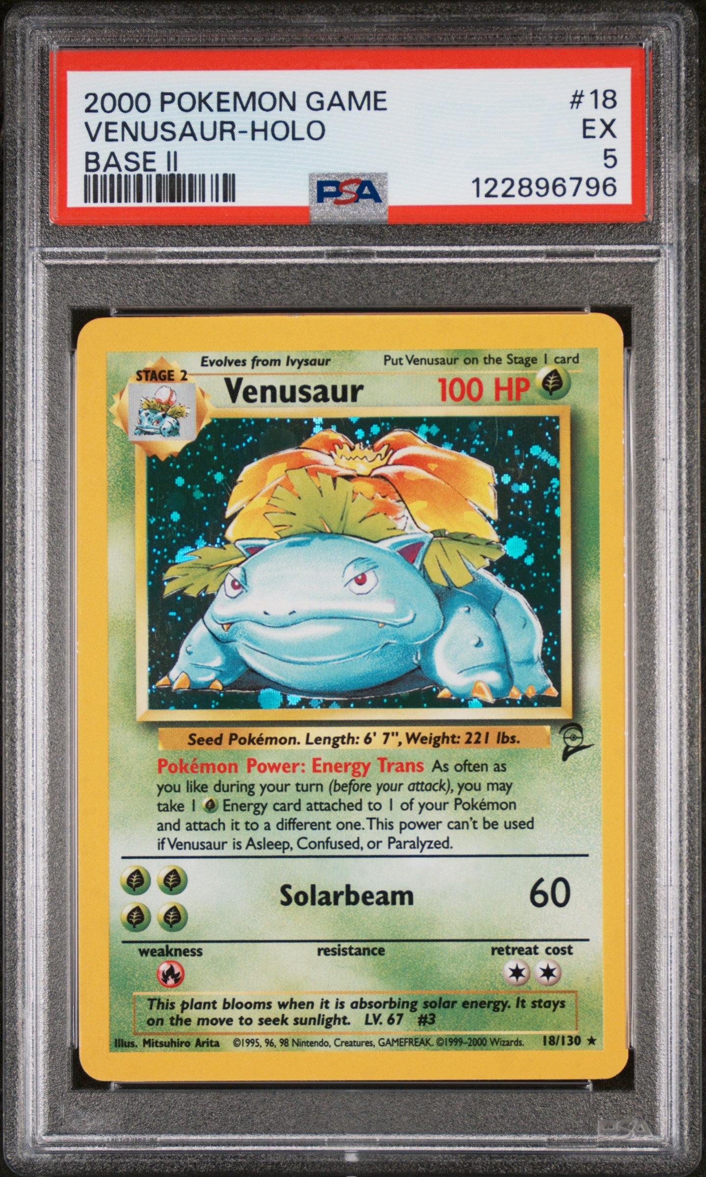 2000 Pokémon Base Set 2 Venusaur #18/130 Holo PSA 5