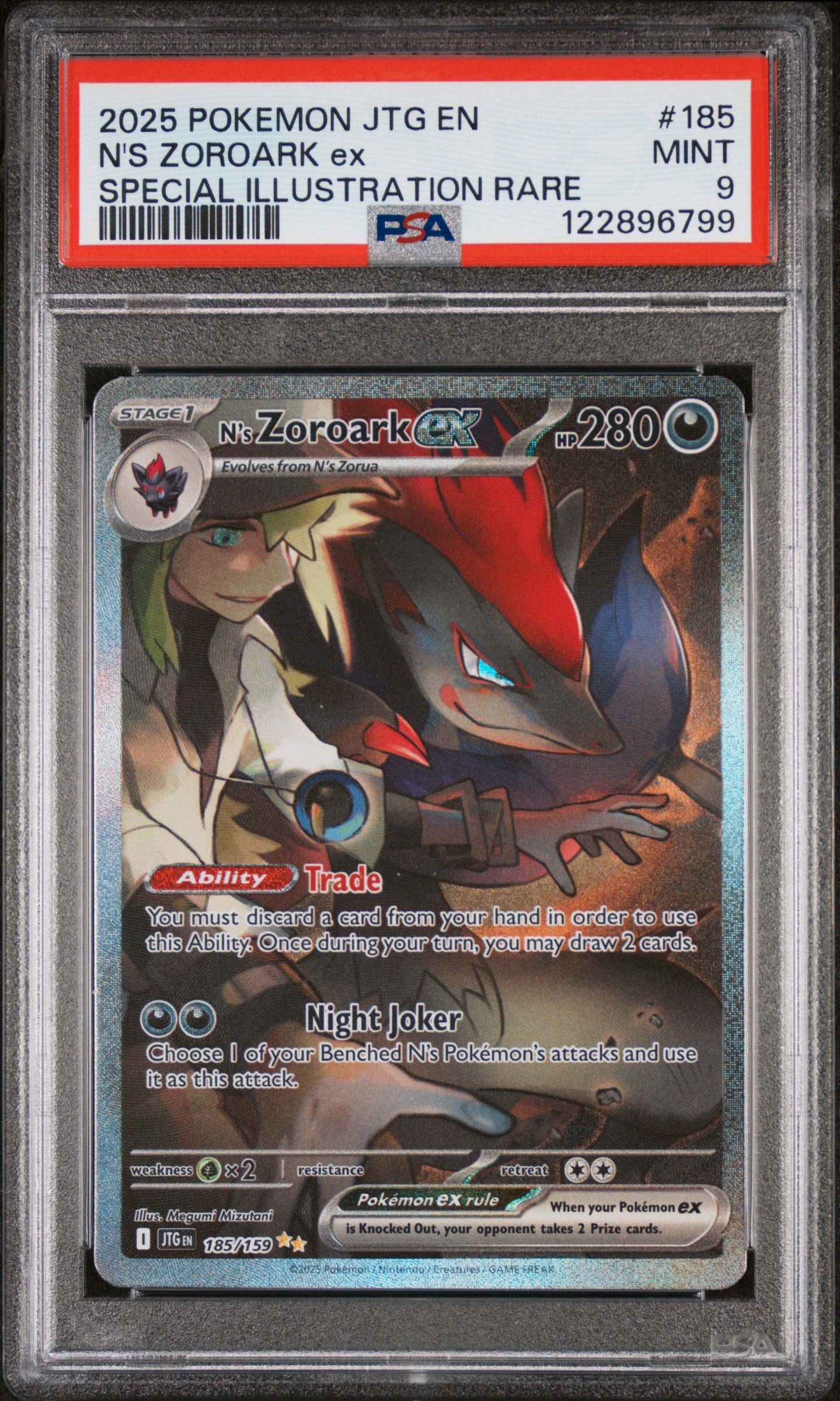2025 Pokemon JTG #185 N's Zoroark ex Special Illustration Rare PSA 9