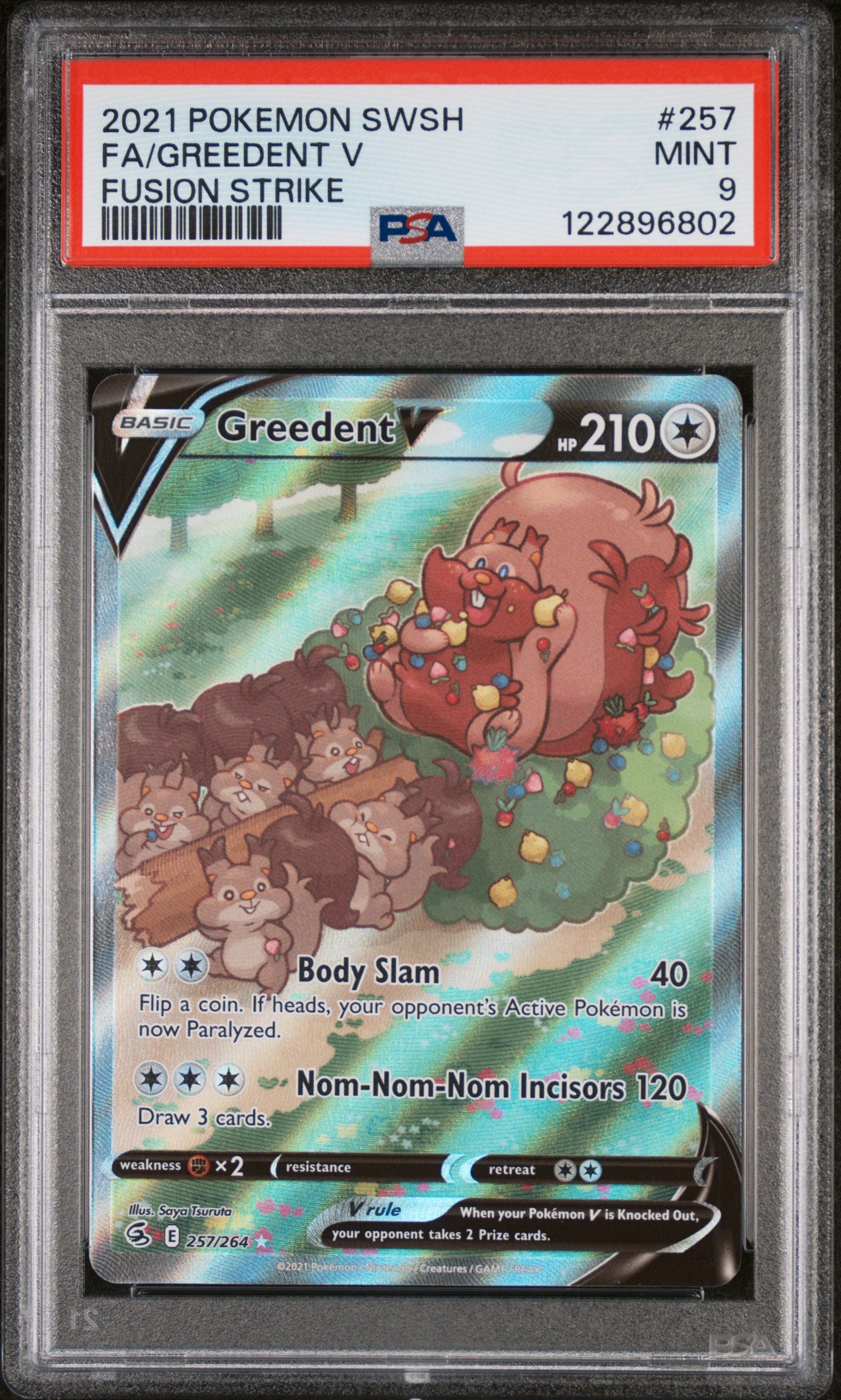 2021 Pokemon Fusion Strike Full Art Greedent V #257/264 PSA 9