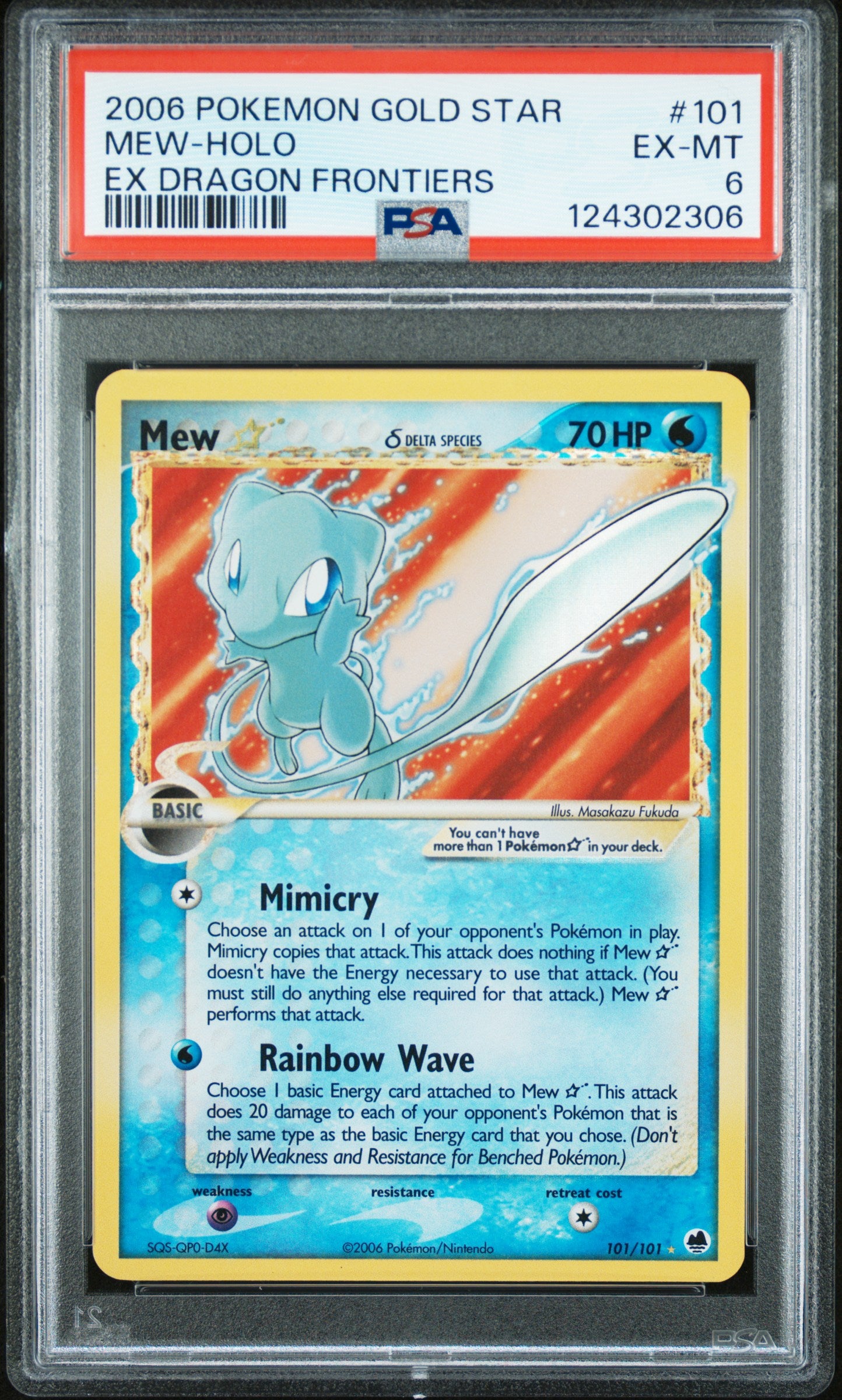 2006 Pokémon EX Dragon Frontiers Gold Star Mew #101/101 Holo Delta Species PSA 6
