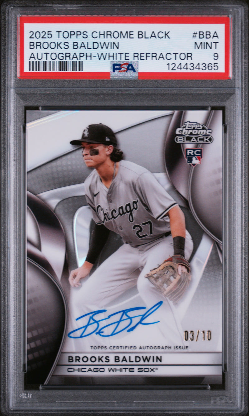 2025 Topps Chrome Black Autographs White Refractor Brooks Baldwin #BBA /10 PSA 9