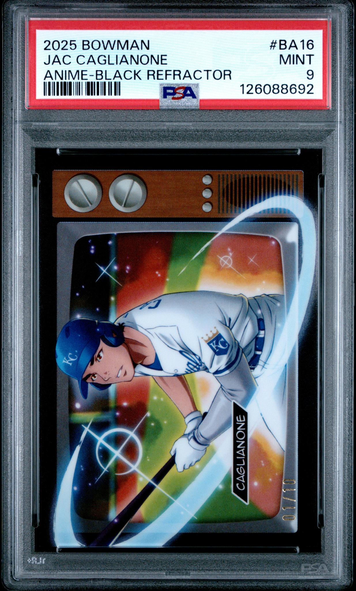 2025 Topps Bowman Anime Black Refractor Jac Caglianone #BA16 RC /10 PSA 9