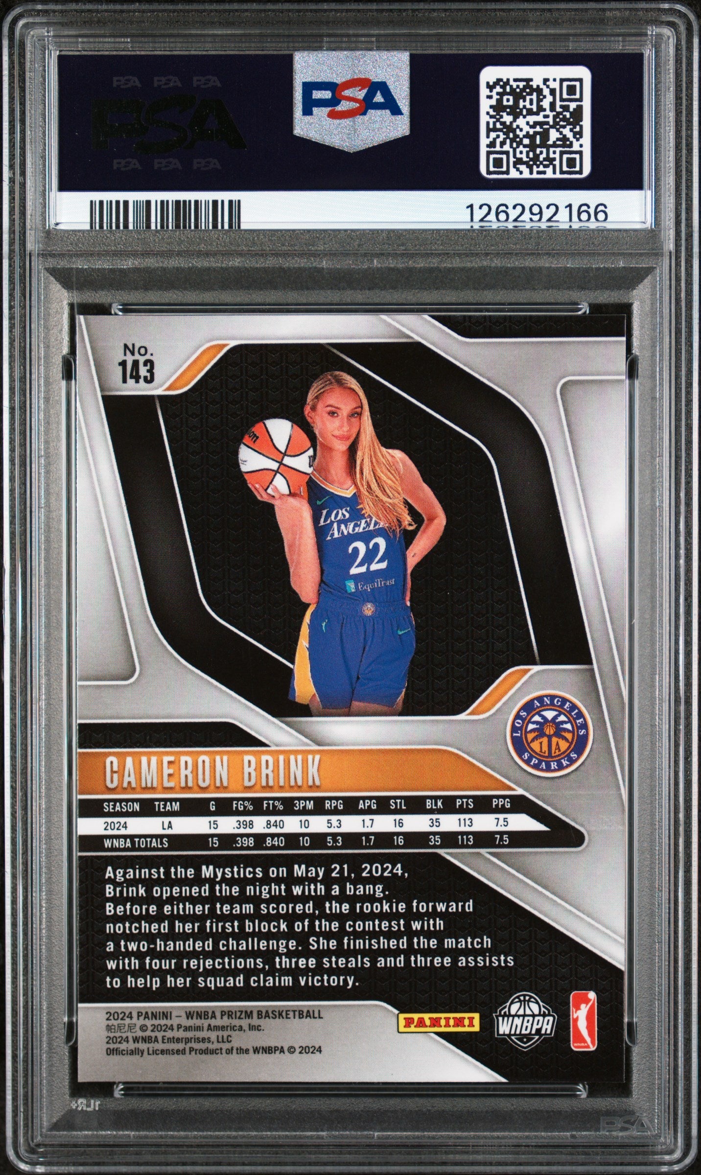 2024 Panini Prizm WNBA Cameron Brink #143 RC PSA 10