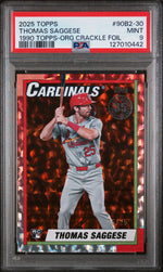 2025 Topps 1990 Topps Baseball Series 2-Orange Crackle Foil Thomas Saggese #90B2-30 /25 PSA 9