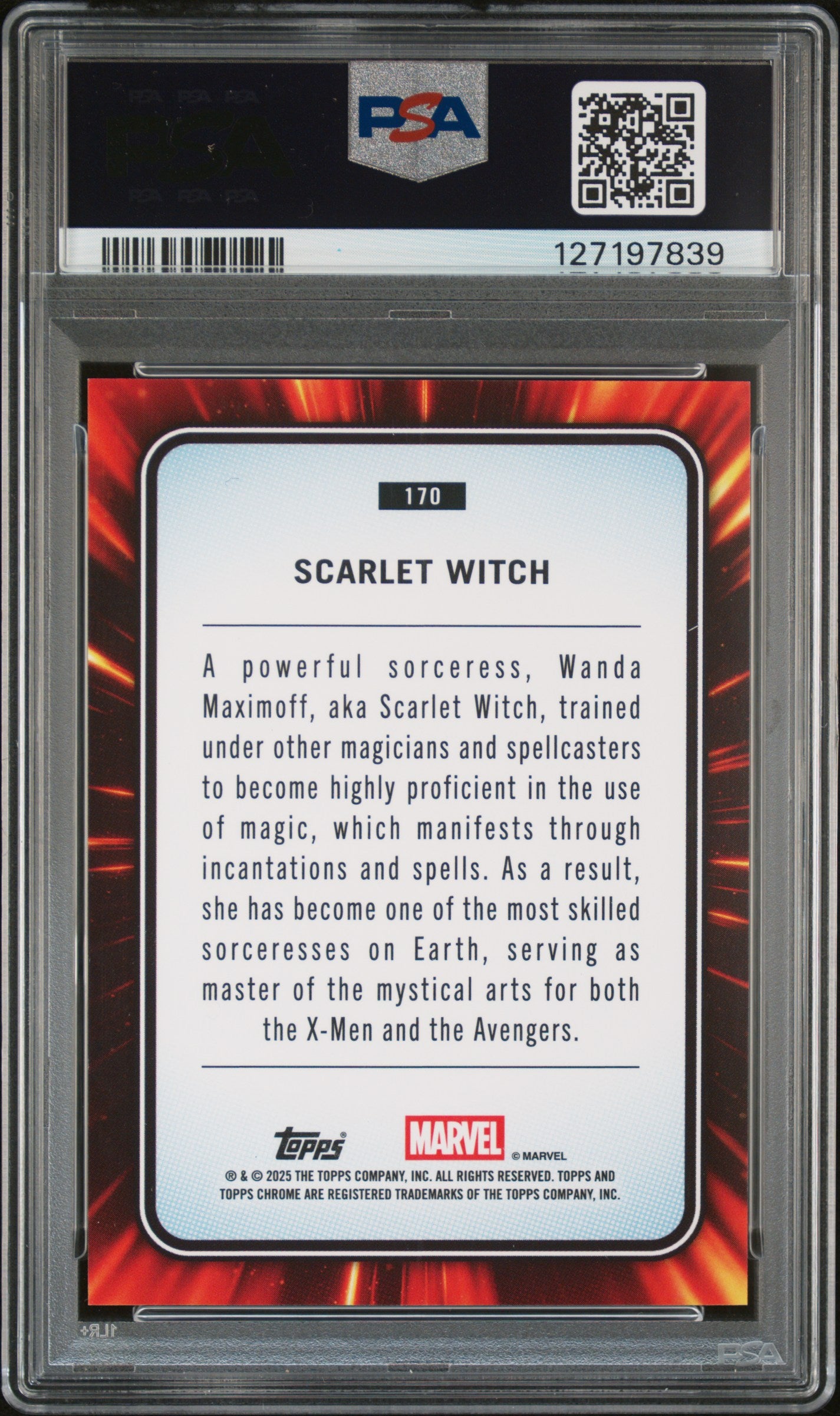 2025 Topps Chrome Marvel Red Wave Scarlet Witch #170 /5 PSA 7