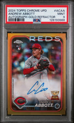 2024 Topps Chrome Update Chrome Baseball Update Series Autographs Autograph-Gold Refractor Andrew Abbott #ACAA /50 PSA 9