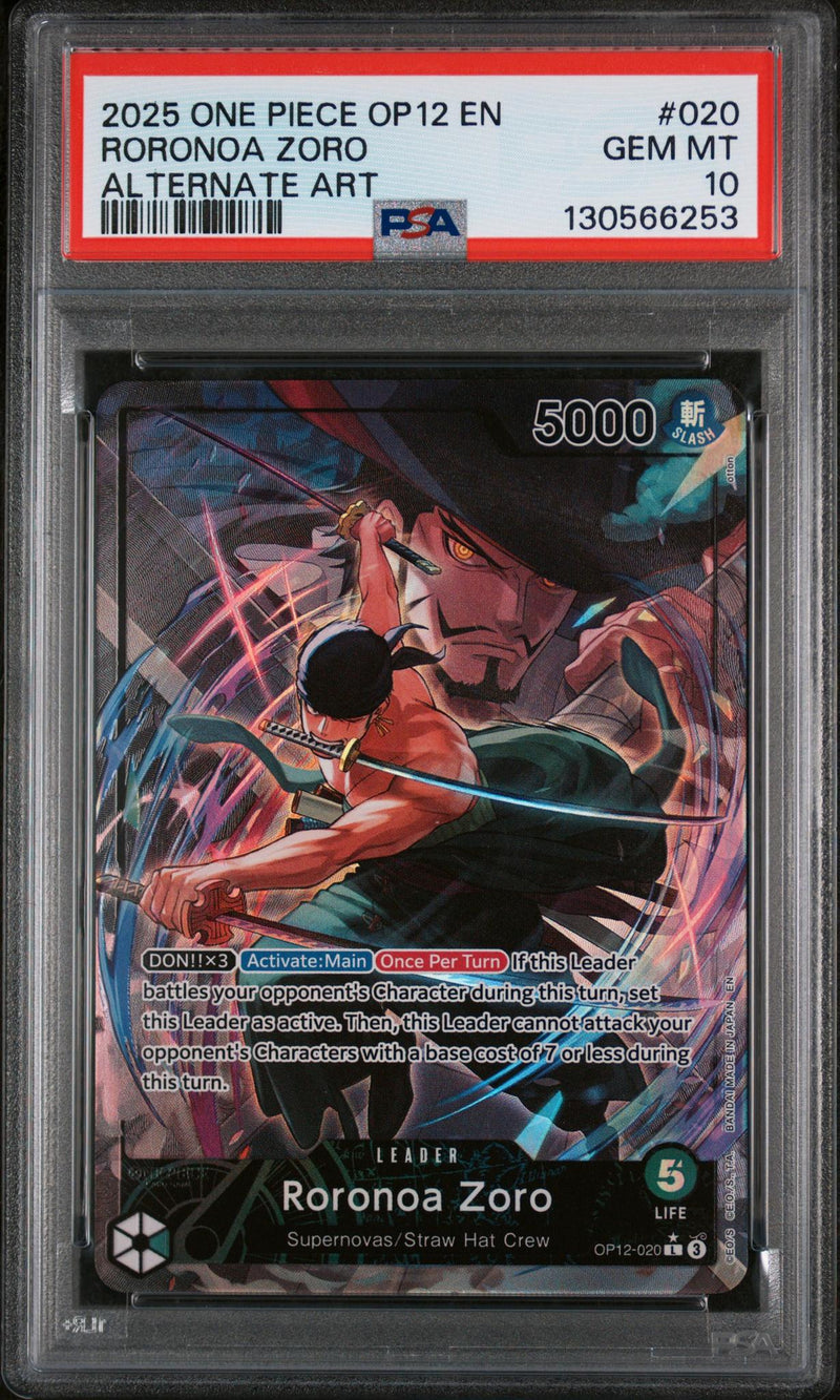 2025 One Piece Legacy of the Master Alternate Art Roronoa Zoro #OP12-020 PSA 10