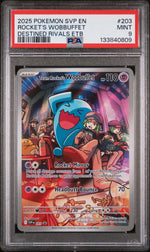 2025 Pokemon Scarlet and Violet Black Star Promo Destined Rivals Elite Trainer Box Team Rocket's Wobbuffet #203 PSA 9