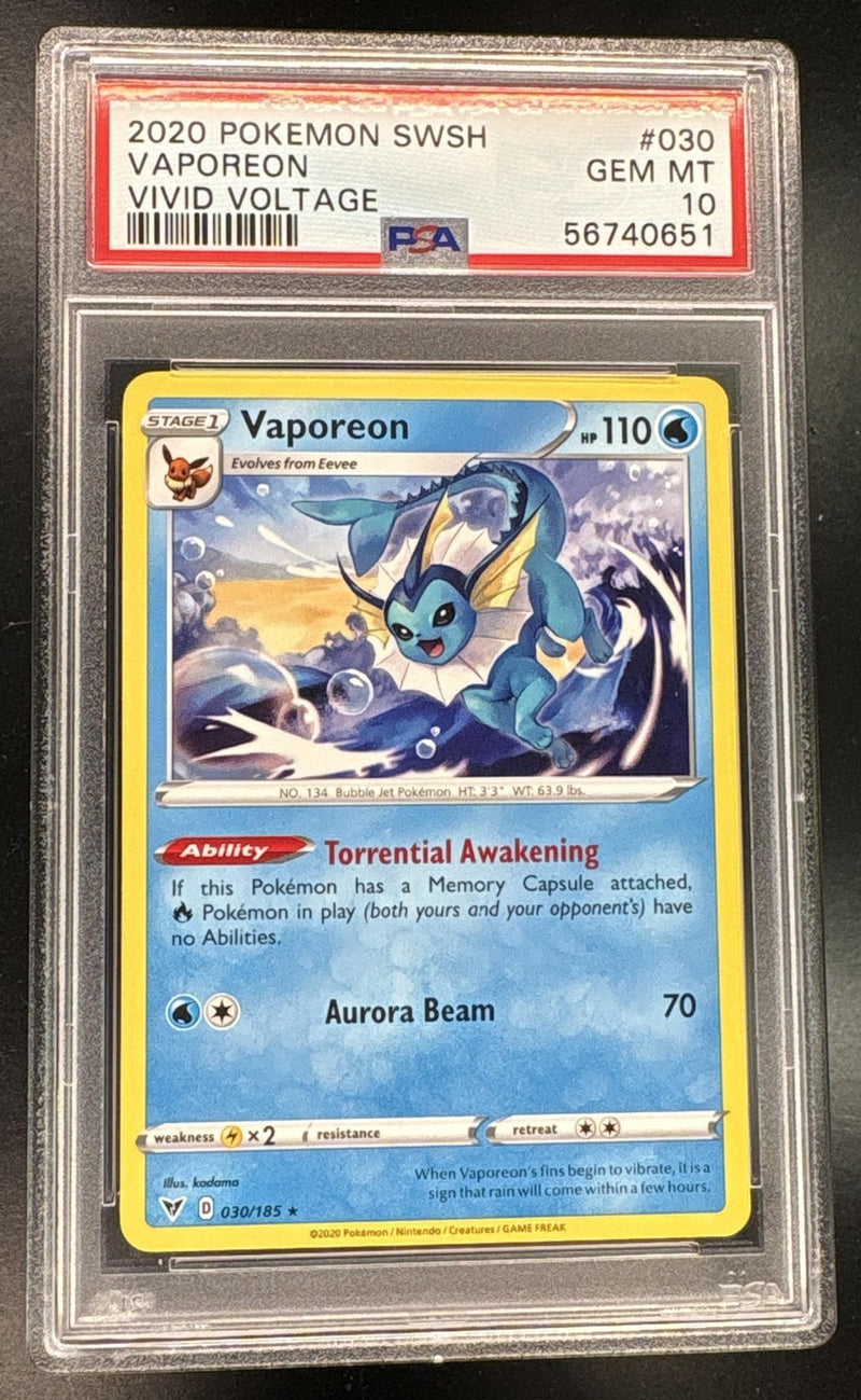 2020 Pokemon Sword and Shield Vivid Voltage Vaporeon #30 PSA 10
