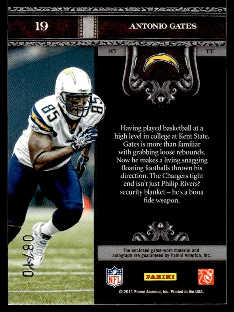 2011 Panini Crown Royale The Zone Antonio Gates #19 Patch Auto /10