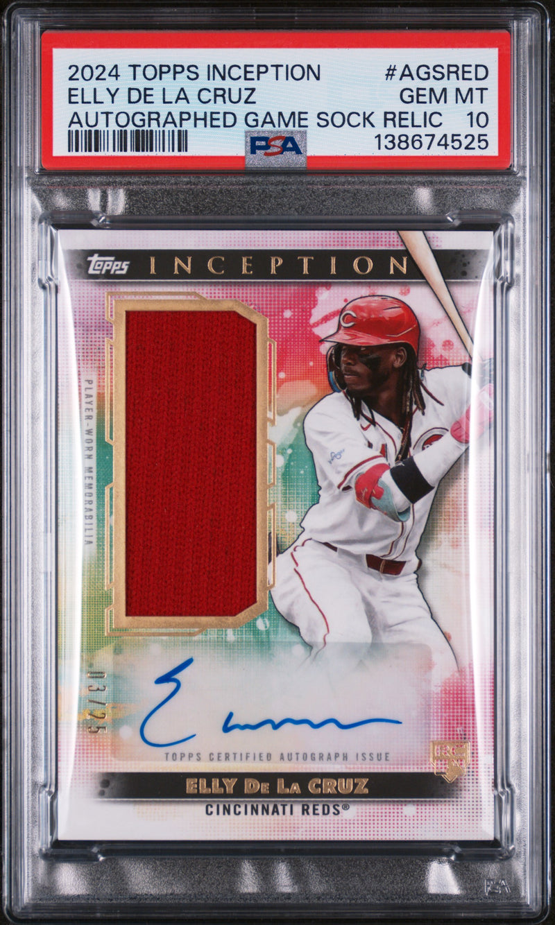 2024 Inception Game Sock Autographs Elly De La Cruz #AGSRED /25 PSA 10