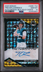 2025 Panini Mosaic Autographs Mosaic Auto Mosaic-Blk Gold Choice Trevor Lawrence #AMC-TLE /8 PSA 10