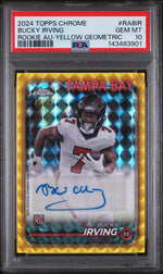 2024 Topps Chrome Rookie Autographs Variations Yellow Geometric Bucky Irving #RABIR /75 PSA 10