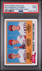 2018 Topps Archives '81 Future Stars Trios Shohei Ohtani/Parker Bridwell/Troy Scribner #FSLAA PSA 9