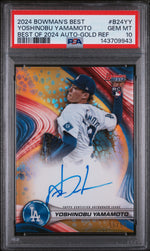 2024 Bowman's Best Best of 2024 Autographs Gold Refractor Yoshinobu Yamamoto #B24YY /50 PSA 10