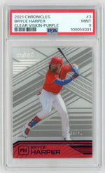2021 Panini Chronicles Clear Vision Purple Bryce Harper #3 PSA 9