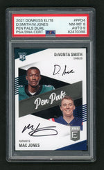 2021 Panini Donruss Elite Pen Pals Dual Devonta Smith/Mac Jones #PPD4 PSA 8