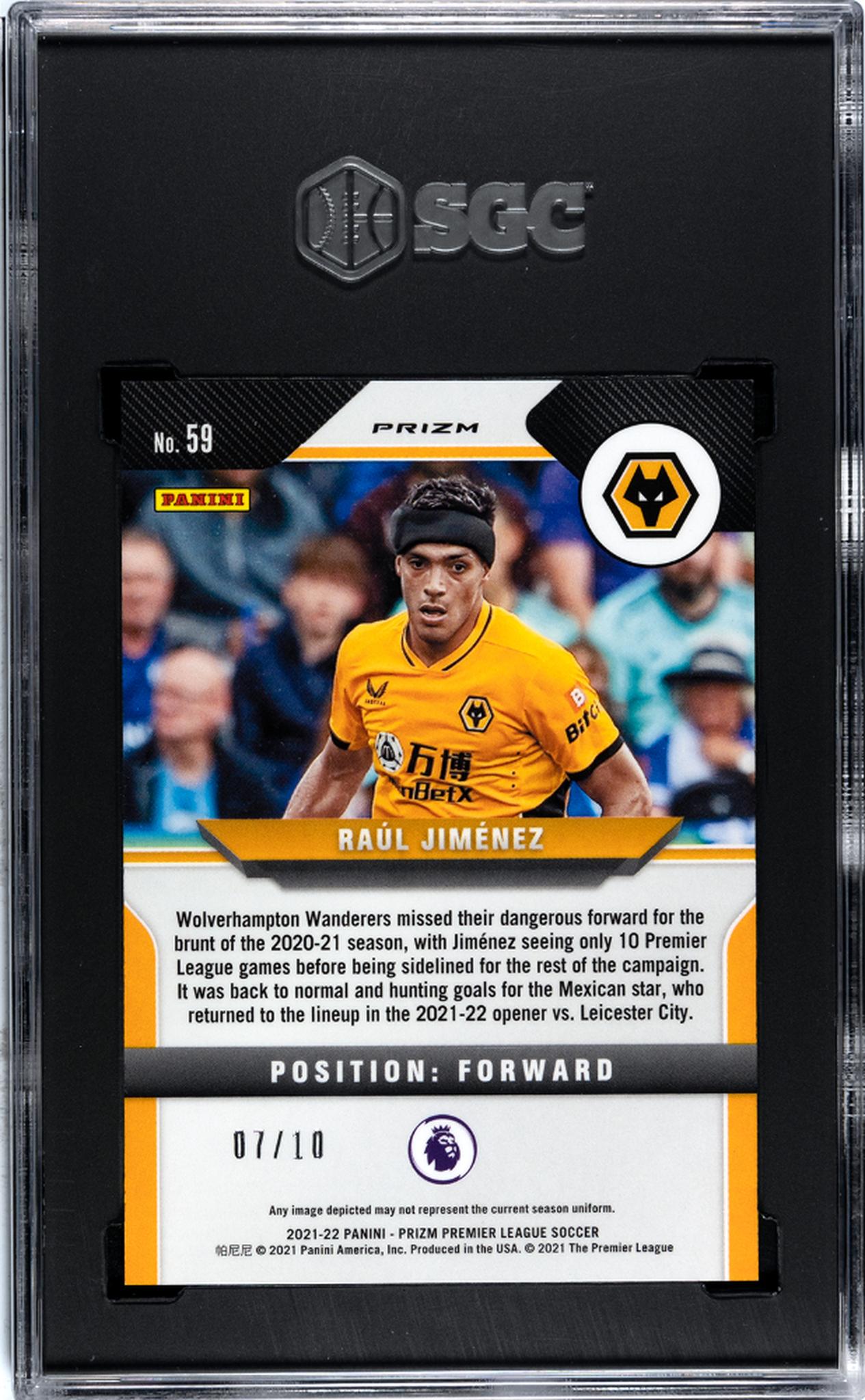 2021-22 Panini Prizm Premier League Gold Breakaway Raul Jimenez #59 /10 SGC 10