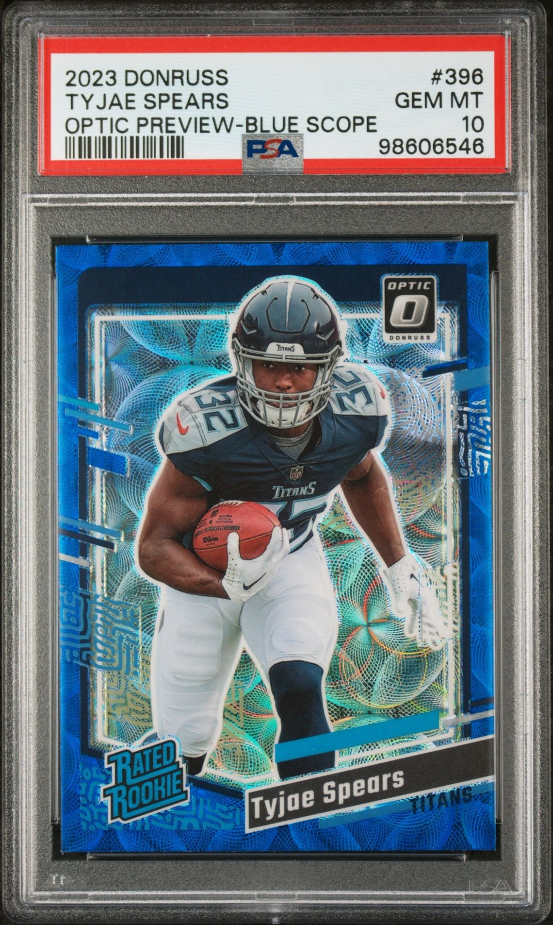 2023 Panini Donruss Optic Preview Blue Scope Tyjae Spears #396 RC PSA 10