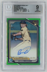 2024 Bowman Chrome #CPA-BME Bryce Meccage 1st Rookie RC True Green Refractor Auto /99 BGS 9