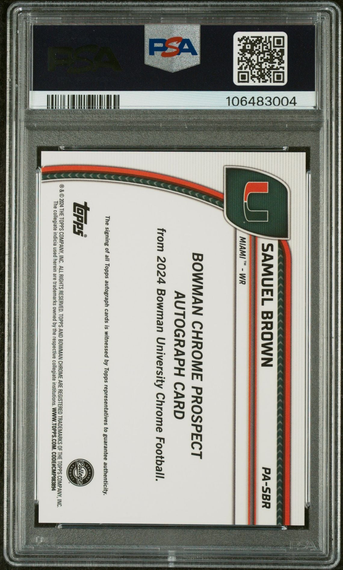 2024 Bowman U Chrome Orange Refractor Samuel Brown #PA-SBR Auto /25 PSA 10
