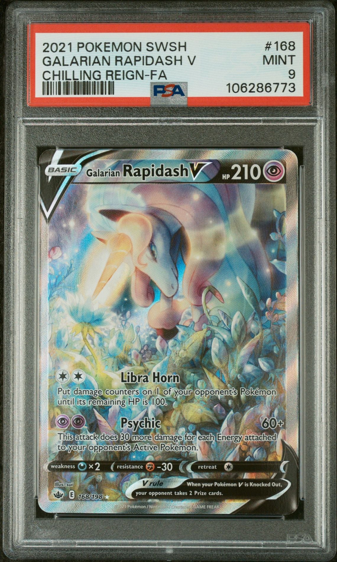 2021 Pokémon SWSH Chilling Reign Galarian Rapidash V #168 PSA 9