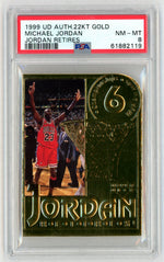 1999 Upper Deck Authenticated 22kt Gold Jordan Retires Michael Jordan /24500 PSA 8