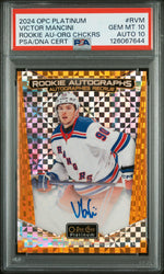 2024 Upper Deck O-Pee-Chee Platinum Rookie Autographs Orange Checkers Victor Mancini #RVM /15 PSA 10