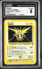 2000 Pokemon #20/130 Zapdos Base Set 2 CGC 8