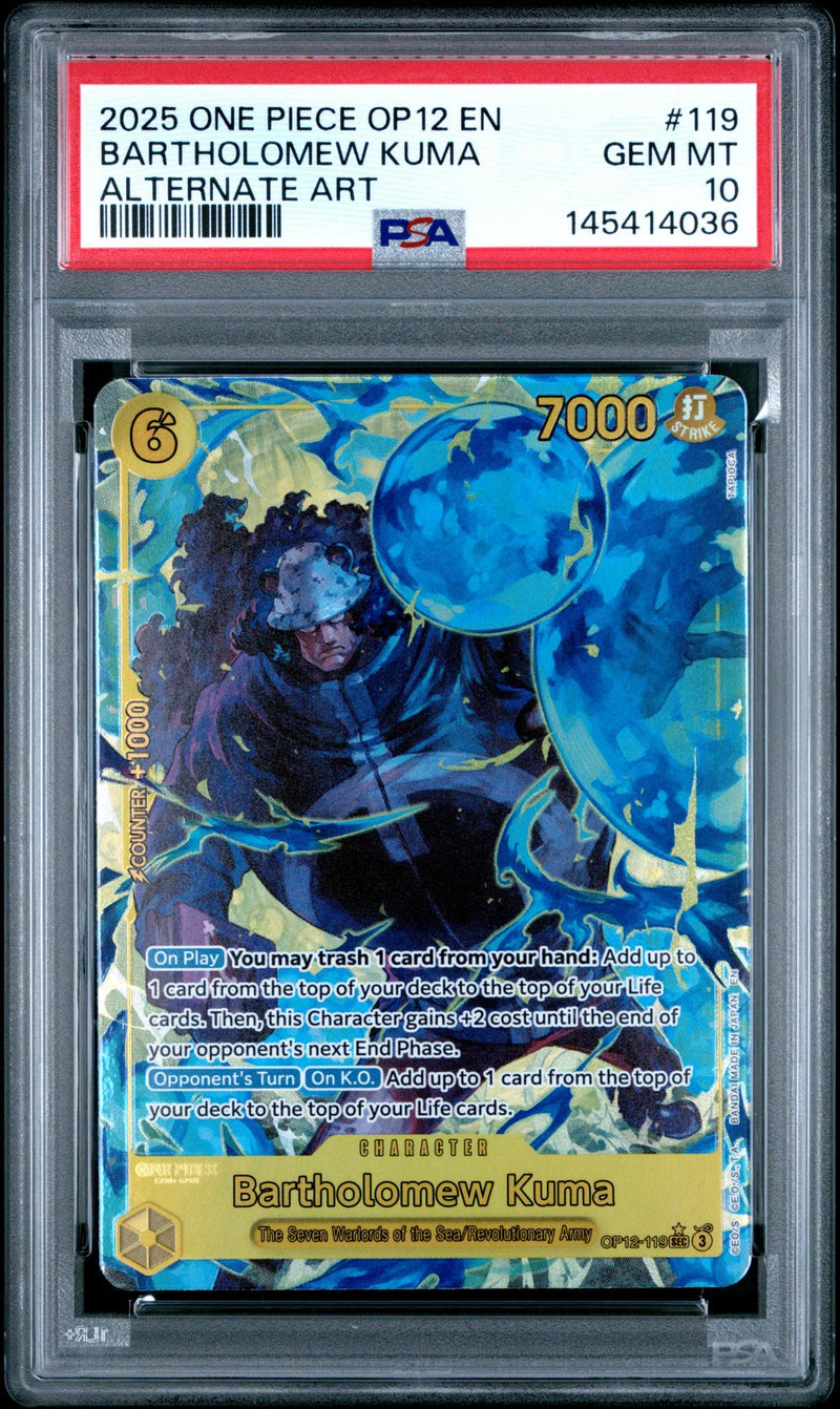 One Piece Card Game Bartholomew Kuma OP12-119 Alternate Art PSA 10