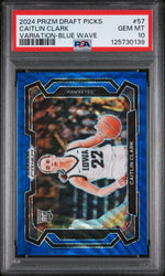 2024 Panini Prizm Draft Picks Horizontal Variation Blue Wave Caitlin Clark #57 /149 /249 PSA 10