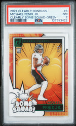 2024 Panini Clearly Donruss Clearly Bomb Squad Green Michael Penix Jr. #6 /75 PSA 7