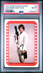 1977 Star Wars Stickers Luke Poses With His Weapon #42 PSA 8