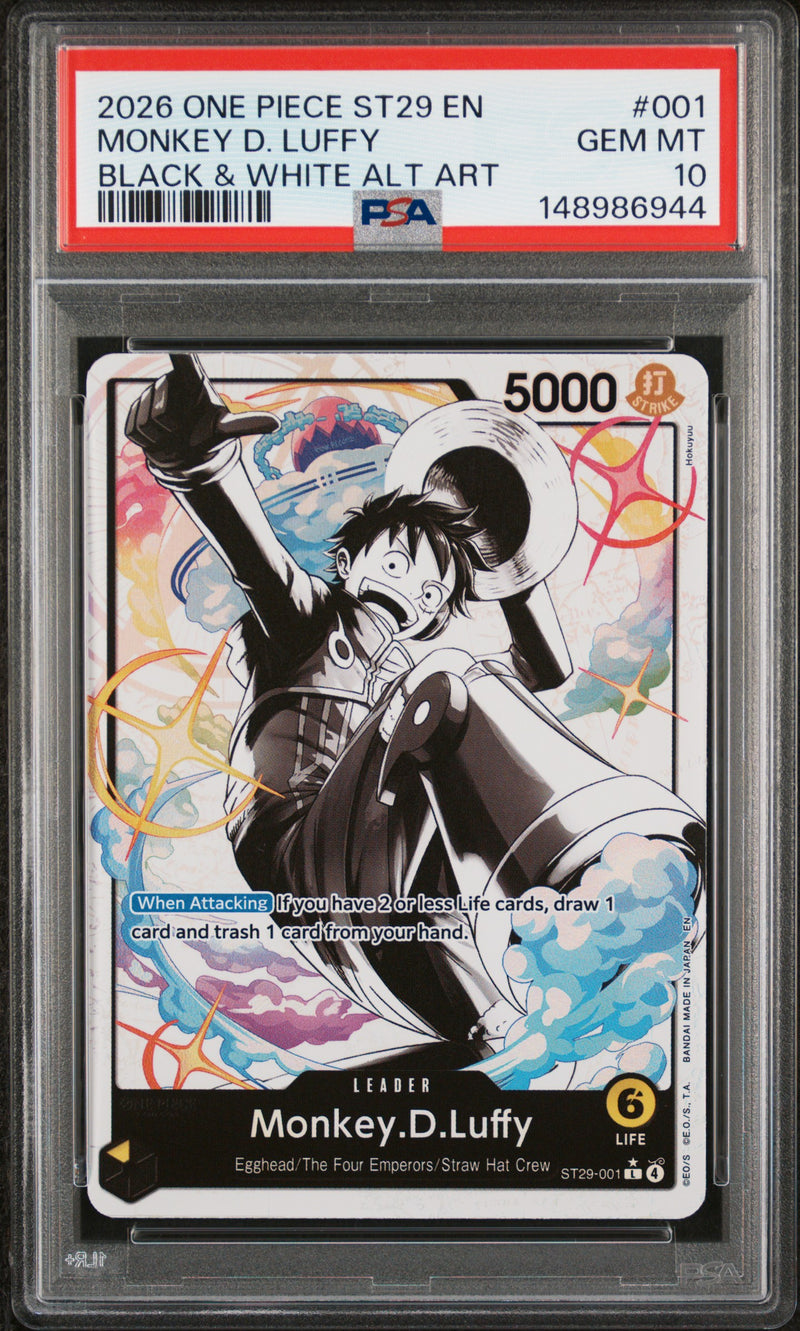 2026 One Piece Starter Deck Egghead Black and White Alternate Art Monkey D. Luffy # ST29001 PSA 10