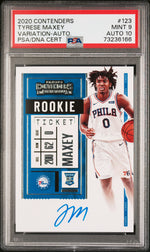 2020 Panini Contenders Ball In Left Hand Variation Rookie Ticket Autograph Tyrese Maxey #123 PSA 9