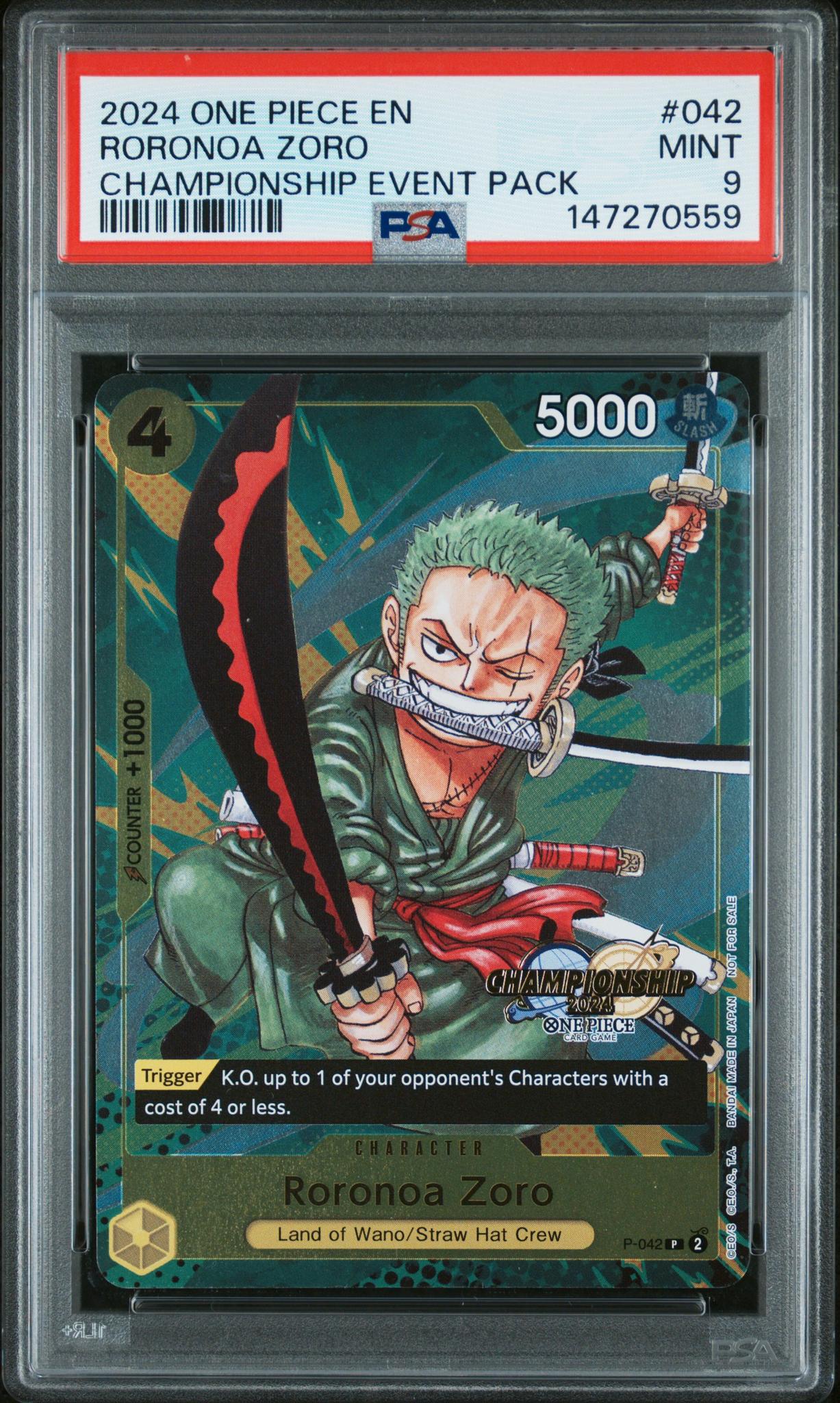 one piece card game roronoa zoro 2024 One Piece Championship Event Pack Roronoa Zoro #P-042 PSA 9 – Monmouth  Sports Cards