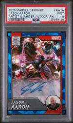 2025 Topps Chrome Marvel Sapphire Edition Marvel Comic Book Artist & Writer Autographs Jason Aaron #AAJA PSA 9
