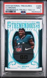 2025 Panini National Treasures Tremendous Treasures Relic Laundry Tag 1/1 Aj Brown #ABN PSA 9