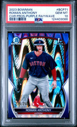 2023 Bowman Chrome Prospect Purple Raywave Refractor Roman Anthony #BCP71 /250 PSA 10