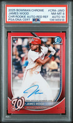 2025 Chrome Rookie Autographs Red Refractors James Wood #CRAJWO /5 PSA 8
