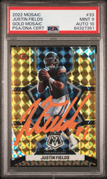 2022 Panini Mosaic Mosaic Gold Justin Fields #33 /10 PSA 9
