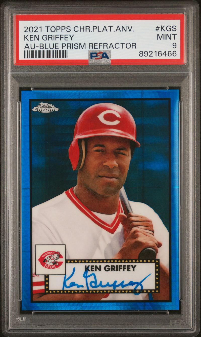 2021 Topps Chrome Platinum Anniversary Ken Griffey Auto Blue Prism Refractor #KGS /99 PSA 9