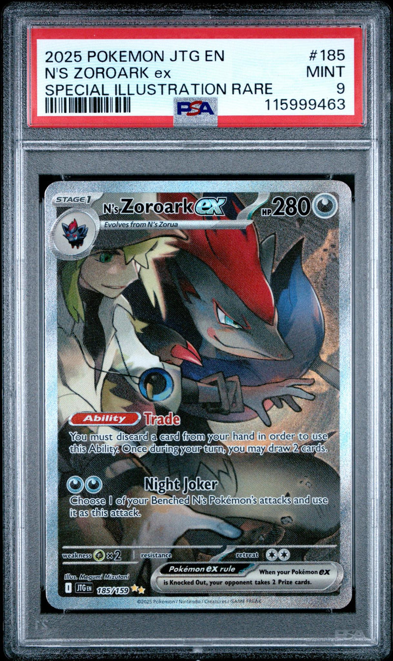 2025 Pokemon Scarlet and Violet Journey Together Special Illustration Rare N's Zoroark Ex #185 PSA 9